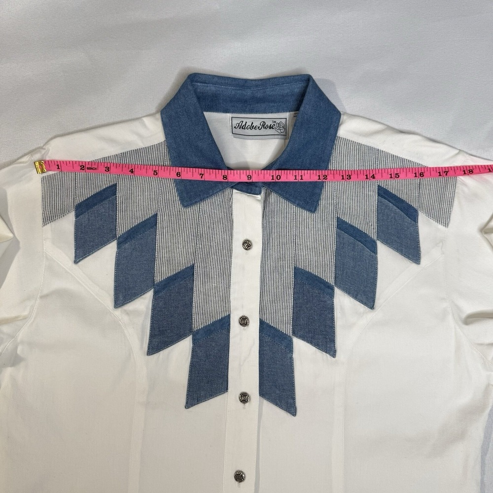 Adobe Rose Western Womens Denim Chambray Button Shirt Western Aztec Southwestern - Picture 8 of 12